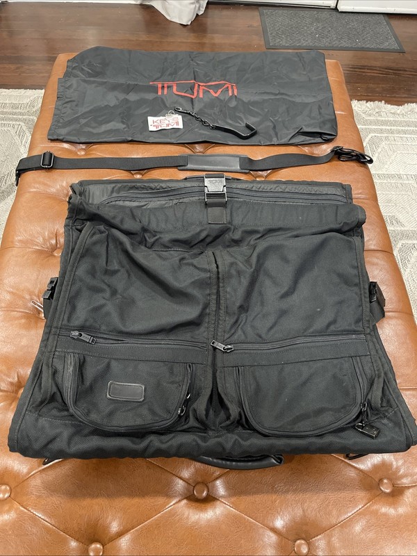 Tumi Canvas Garment Bag Black Foldable Removable Shoulder Strap Travel Luggage