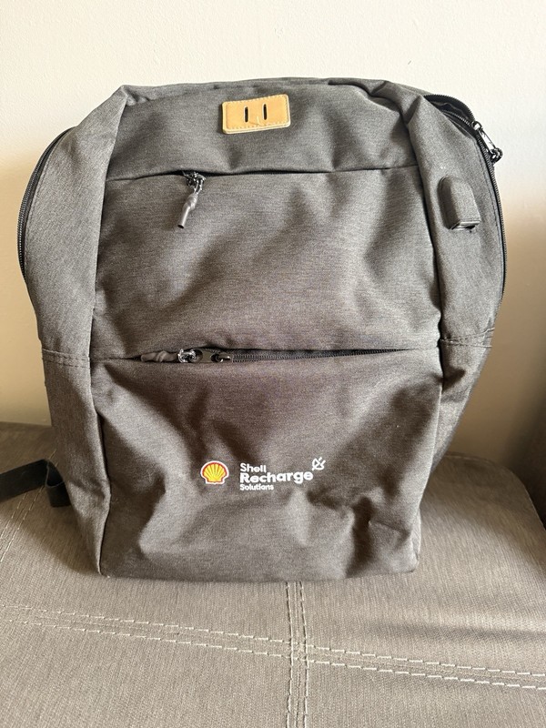 Shell Recharge Solutions Gray Backpack USB Charging Port Adjustable Straps