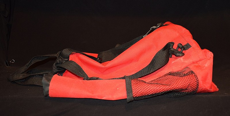 AARP Red Canvas Backpack Drawstring Bag Mesh Side Pockets 15" tall x 17" wide gallery