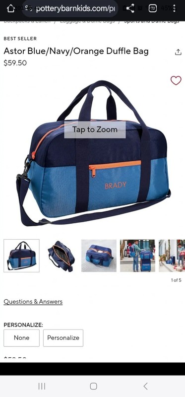 Pottery Barn 3 Piece Set Duffle, Backpack, Lunchbox Astor Blue DJ gallery