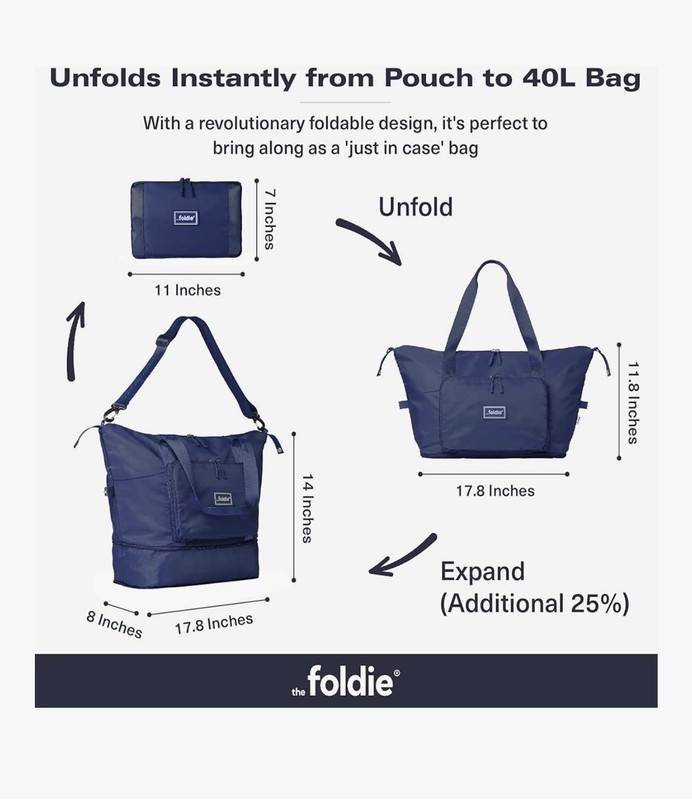 The Foldie® 4.0 Travel Duffle - Water Resistant - Expandable Bottom - Navy Blue gallery