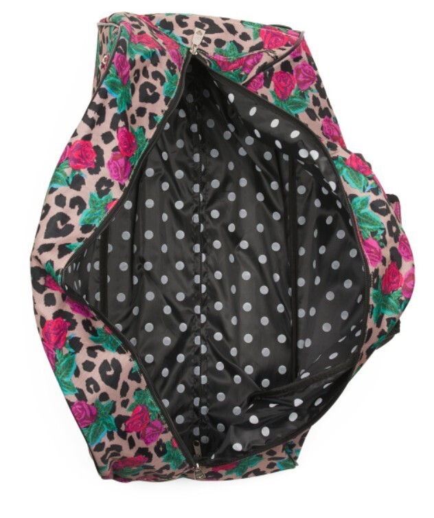 NWT Super Cute! BETSEY JOHNSON 22in Leopard Rose Wheeled Duffle gallery