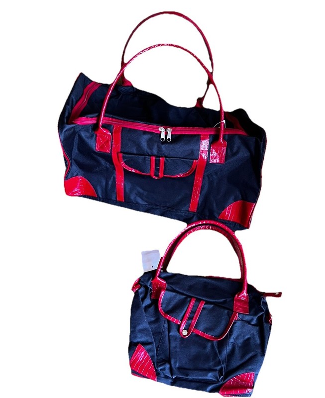 Unbranded DUFFLE Red/ Black Gym BAG Overnight 3 Piece Weekender Travel gallery