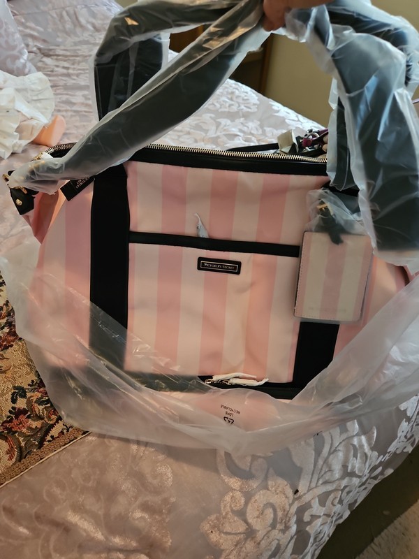 Victoria’s Secret Carry-on Wheelie Luggage Suitcase Set Pnk Heritage Stripes NWT gallery