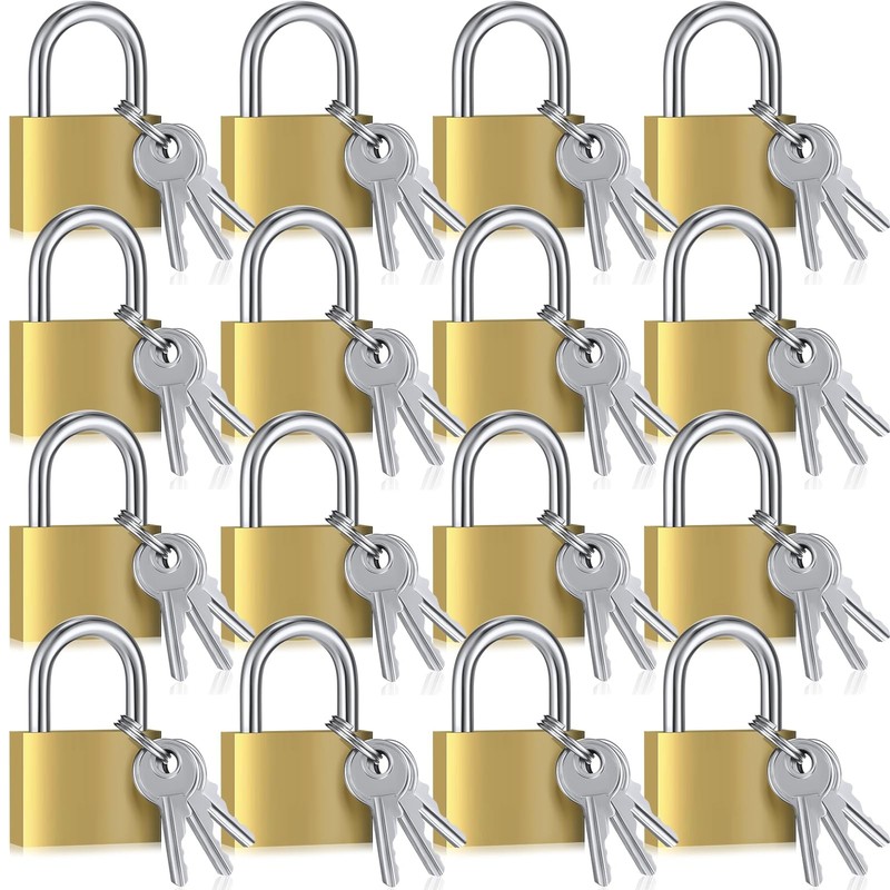 Yaocom 18 Pcs Solid Brass Keyed Padlock Small Yellow Gym Lock Strong Padlock wit