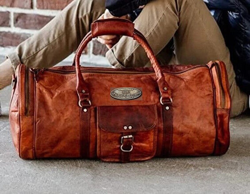 30″ Men’s Perfectly Crafted Leather Round Travel duffel Luggage Weekend Gym Bag