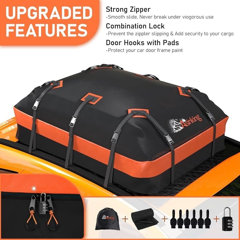 Waterproof Rooftop Cargo Bag Soft Shell Roof Mount Carrier Non-Slip Mat Hooks US gallery