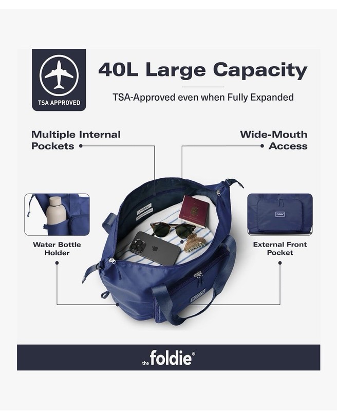 The Foldie® 4.0 Travel Duffle - Water Resistant - Expandable Bottom - Navy Blue gallery
