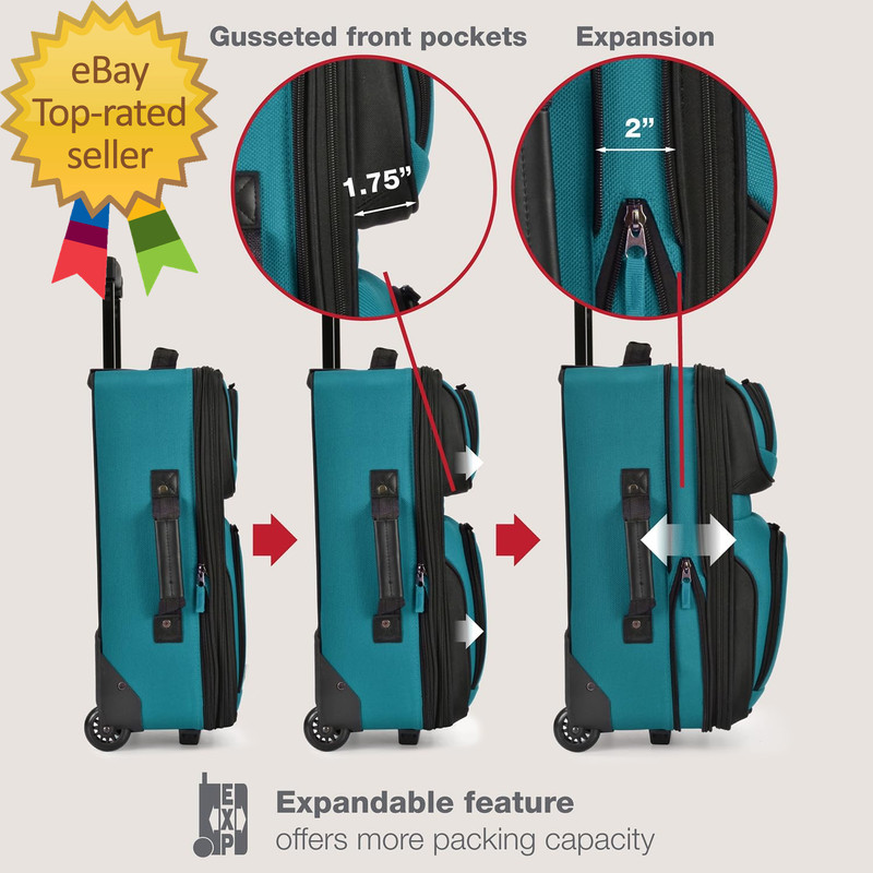 New Rio Lightweight Softside Rolling Carry On Suitcase 2 Wheel Set Teal gallery