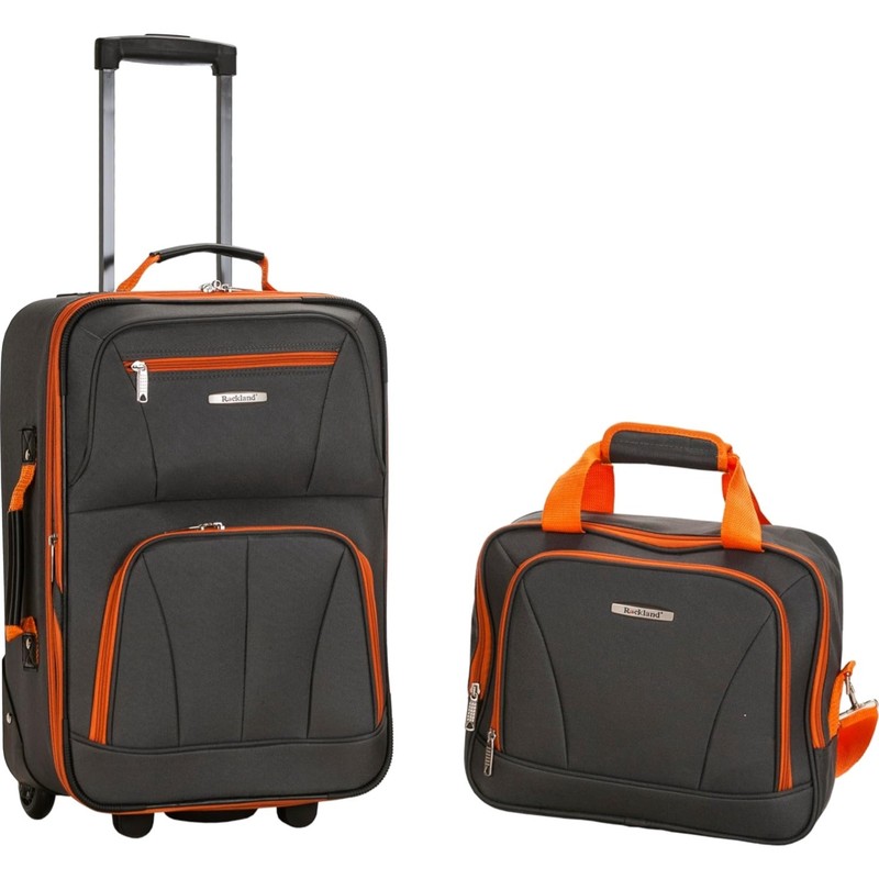 Expandable Softside Luggage Set 2-Piece Charcoal Travel Suitcase Upright