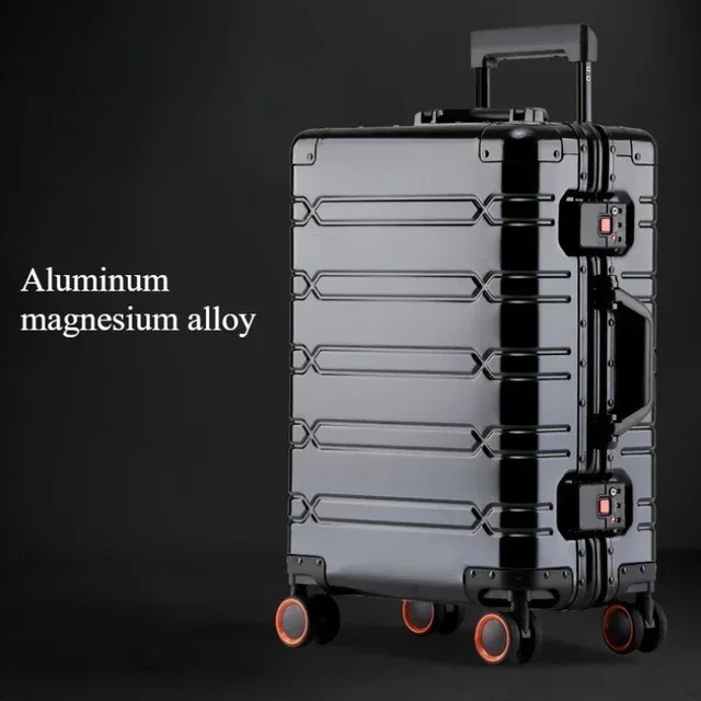 All Aluminum-magnesium Alloy Travel Suitcase Men’s Business Rolling Luggage on