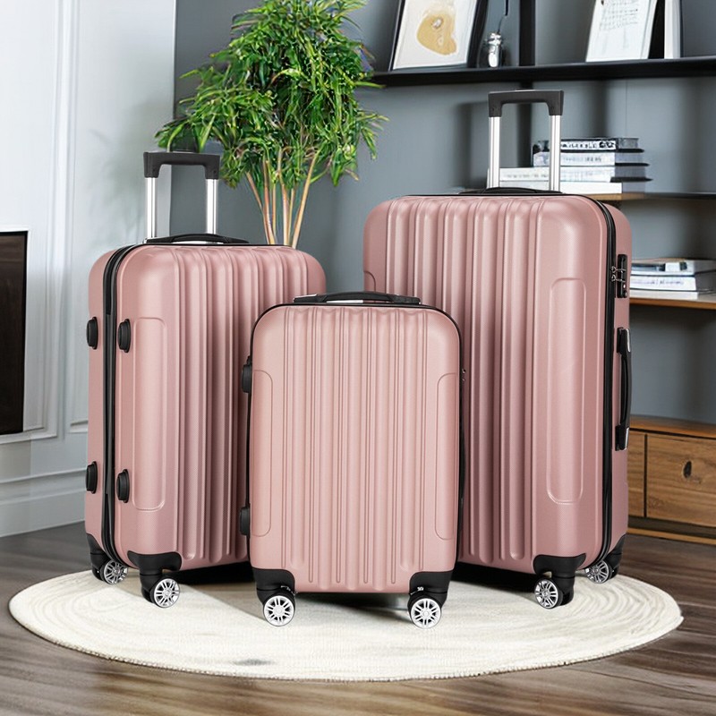 3PCS Rose Golden Portable Trolley Luggage Suitcase, Rolling Travel Suitcase Set