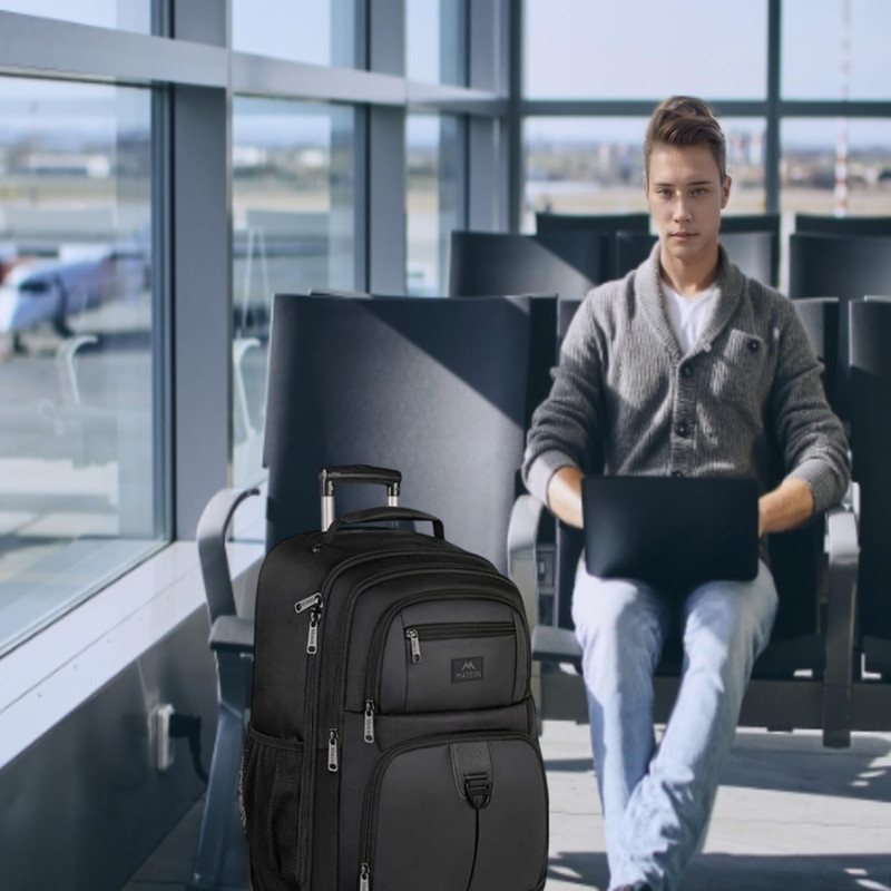 Rolling Backpack with 4 Wheels, 17 Inch Roller Travel Laptop Backpack for Women gallery