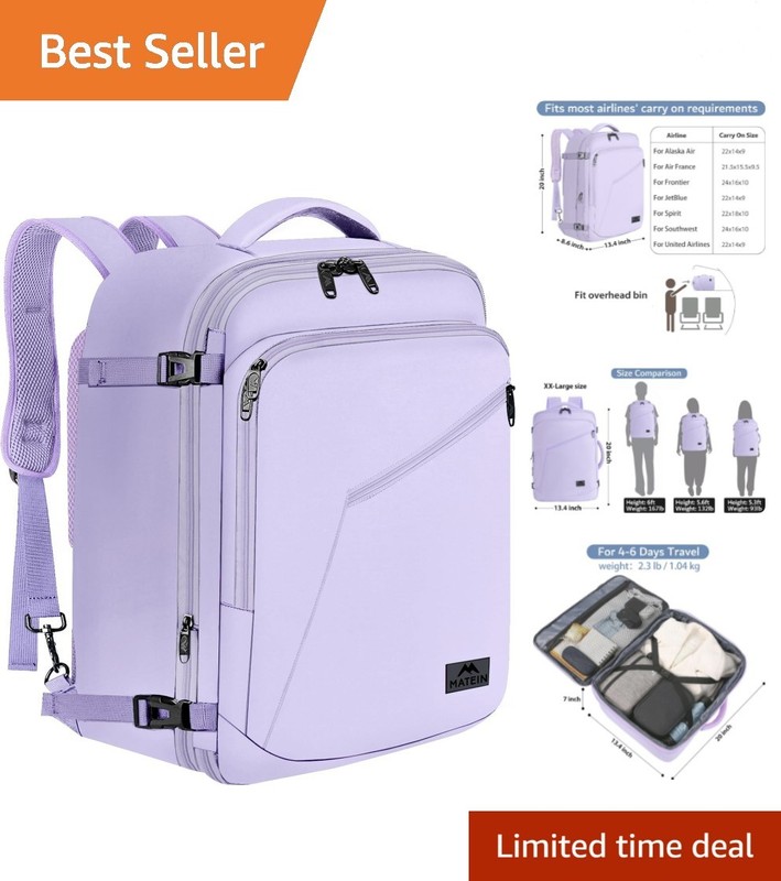 Purple Backpack, Extra Large Travel Backpack for Women, Expandable Suitcase f…