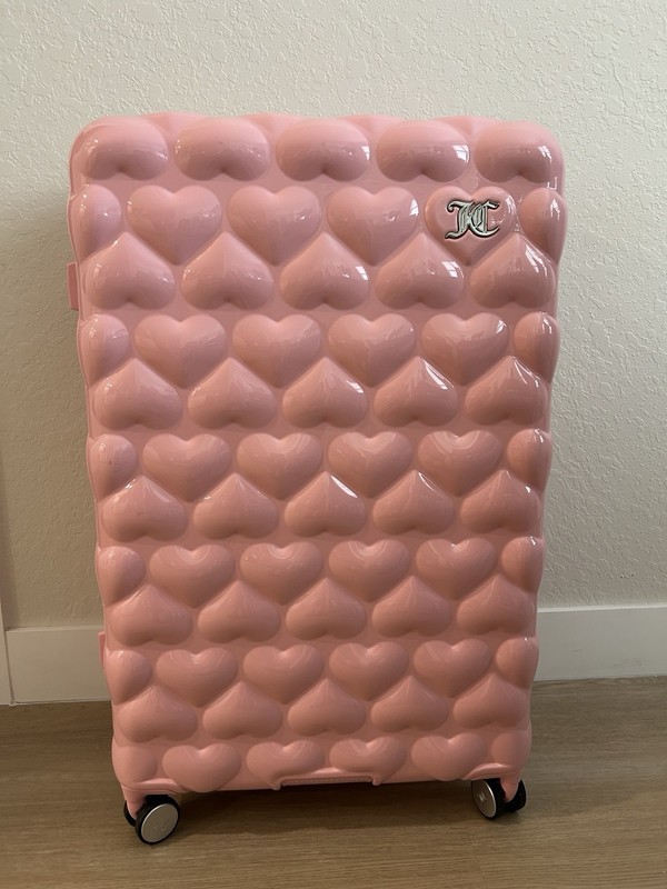 JUICY COUTURE Light Pink 3D Hearts Hardside Luggage Spinner Suitcase 32” NWT gallery
