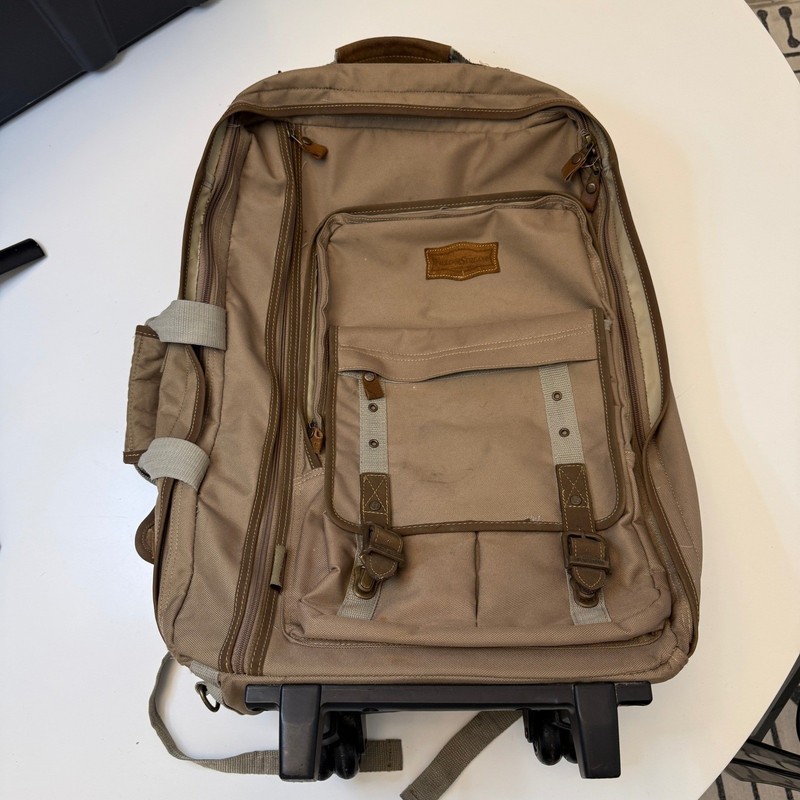 Field & Stream Rolling Backpack Tan Canvas Convertible Travel Luggage Large