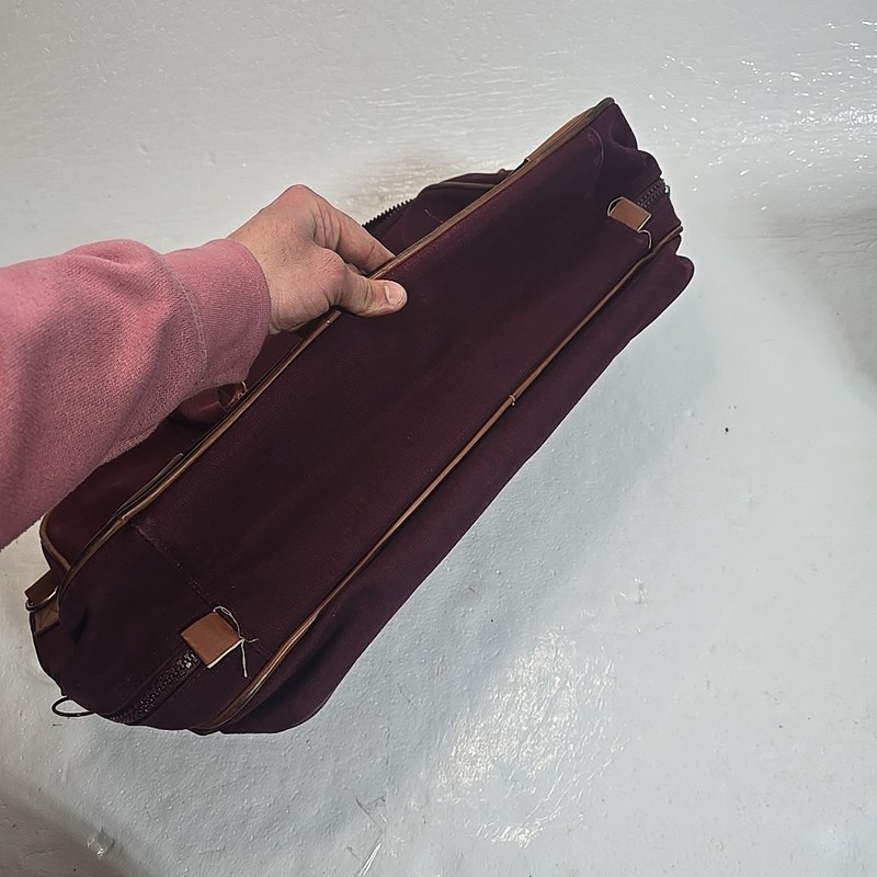 Vintage Lands End Deluxe Square Rigger Canvas Leather Garment Bag Burgundy USA gallery