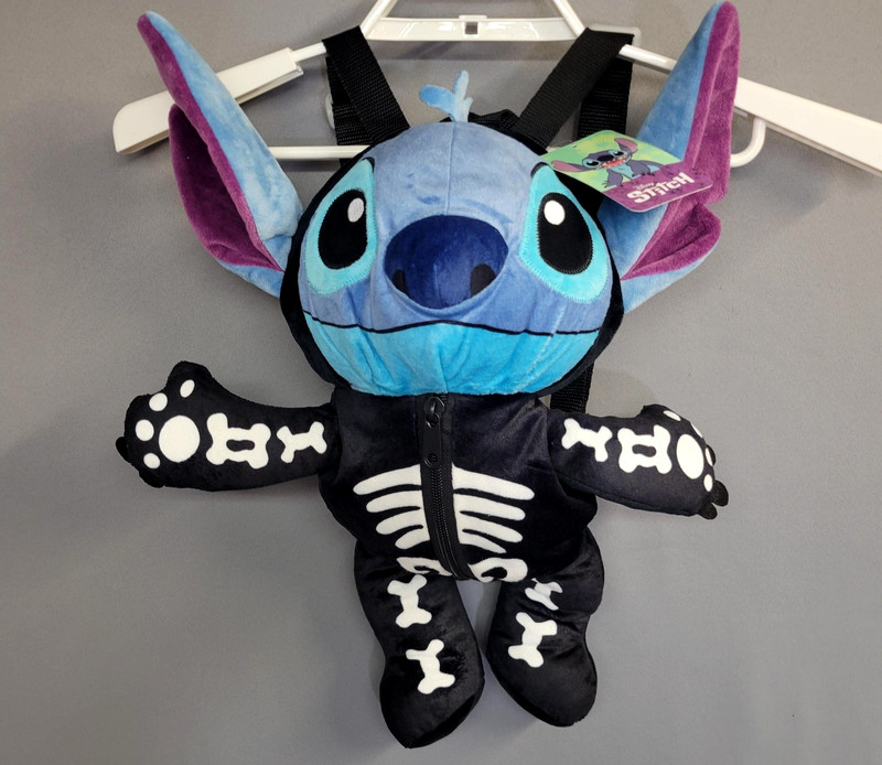 Disney Lilo & Stitch Plush Skeleton Backpack Halloween Zip Adjustable Straps