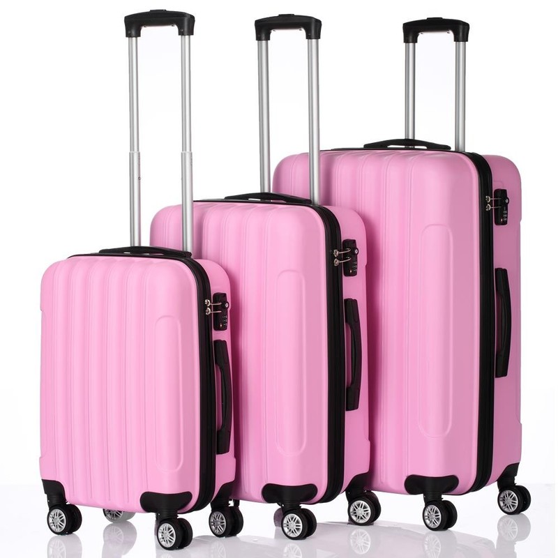 20 24 28″ Luggage 3 Pcs Set Suitcase Spinner Hardshell Lightweight TSA Lock Pink