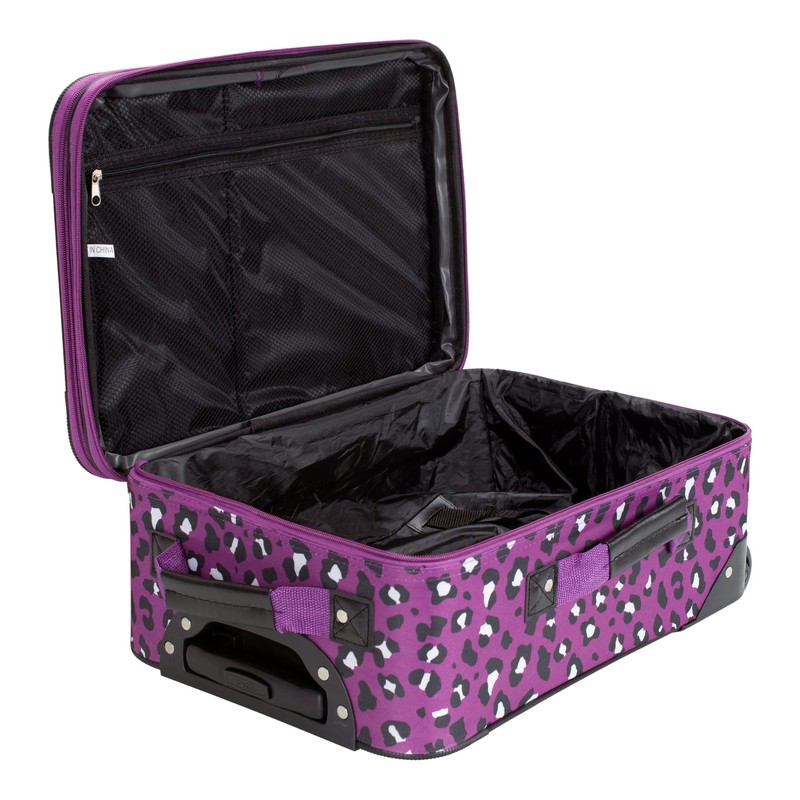 2 Piece Luggage Set Softside Expandable Spinner Upright Purple Leopard gallery