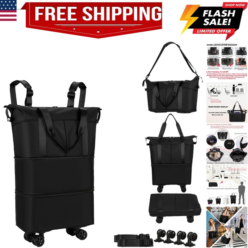 Travel Rolling Duffel Bag with Removable Wheels,Expandable Foldable Carry-On …