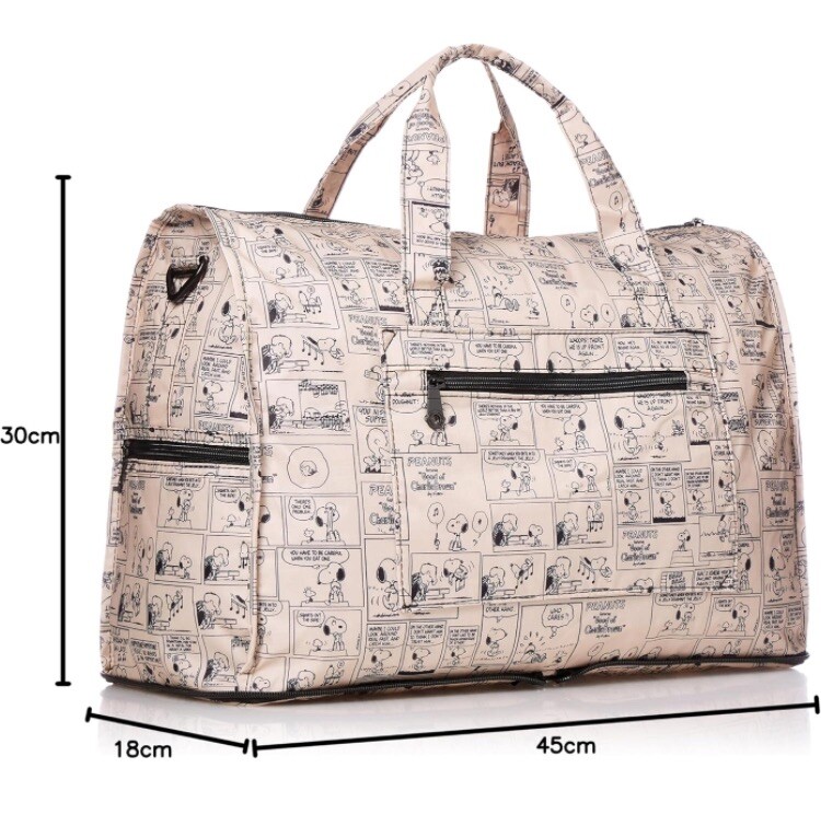 Peanuts Snoopy HAPITAS comic travel duffle carry on baggage bag beige gallery