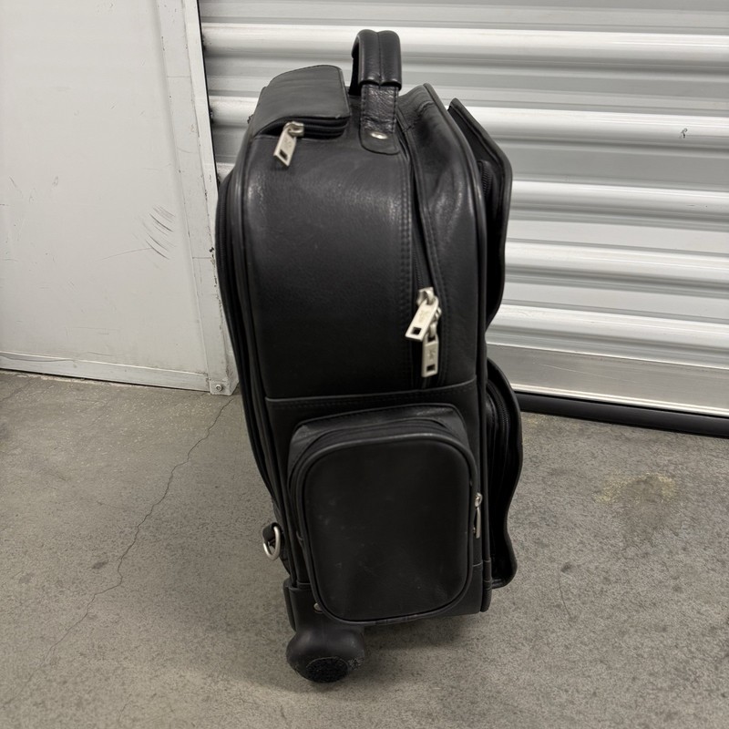 Frye Benchcrafted Black All Leather Rolling Carry On Luggage Padded Laptop Bag gallery
