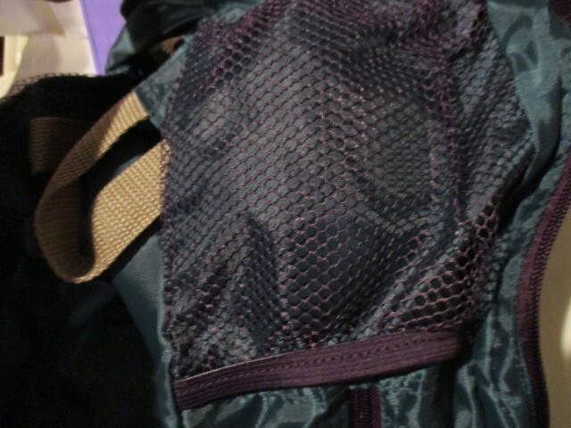 AVON Foldable Backpack Purple/Green 26"L x 17"W(empty) 2 Mesh Side Pockets 2013 gallery