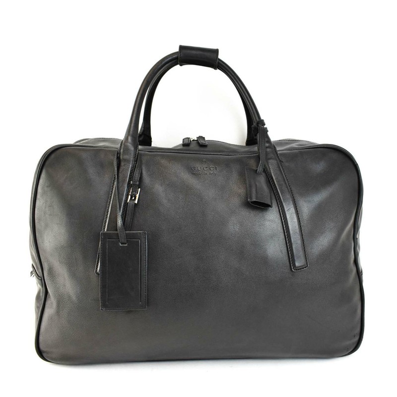 GUCCI: Black, Leather & Logo Large Duffel/Weekender Bag (vo)