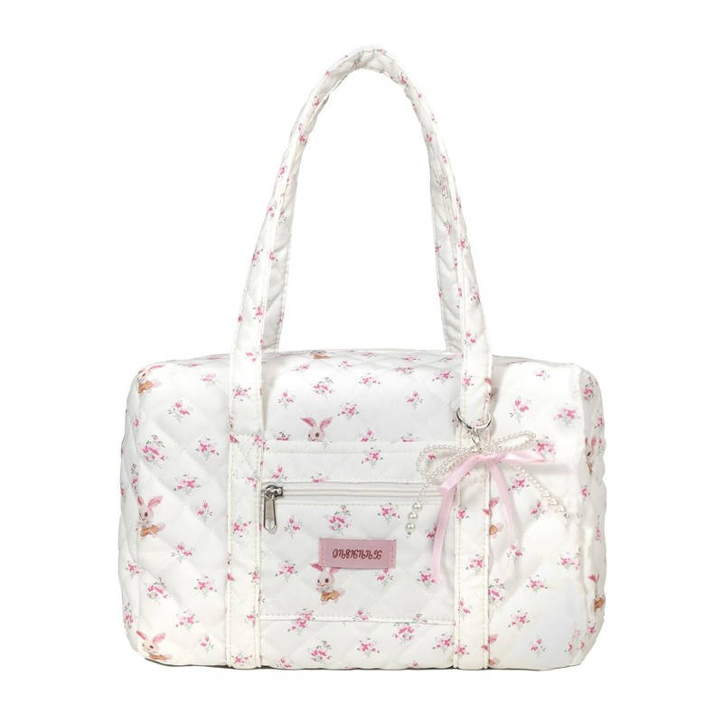 Coquette Bag with Bow Pearl Charm Floral Quilted Duffle Bag for Women Girls S…