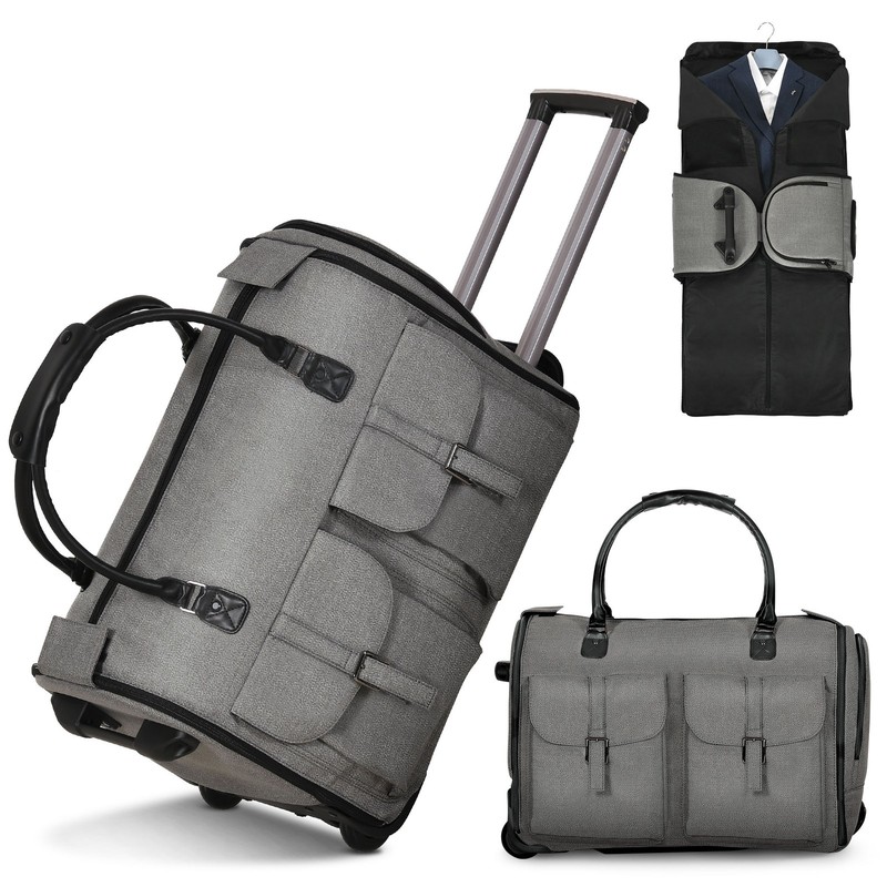Garment Bags for Travel with Wheels, Carry-on Duffle Bag for Suits Gray
