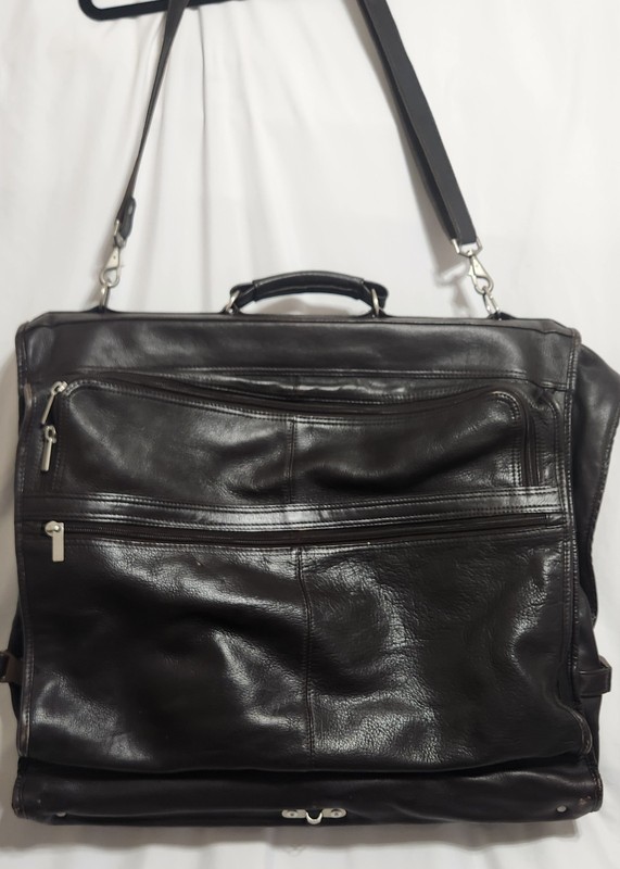 Unbranded Dark Brown Leather Hanging Garment Bag Luggage Made In Columbia