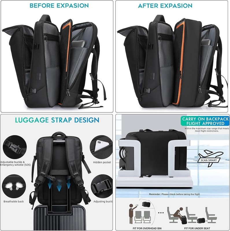 Water-Resistant 50L Expandable Backpack with Anti-Theft Pocket and USB Port gallery