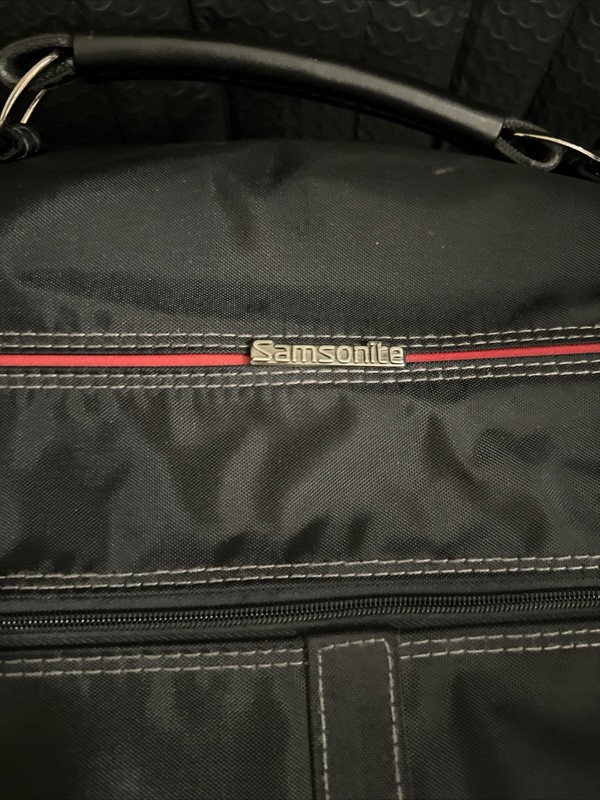 Vtg Samsonite Folded Garment Bag Black Red Trim Fold-Out Travel Luggage USA