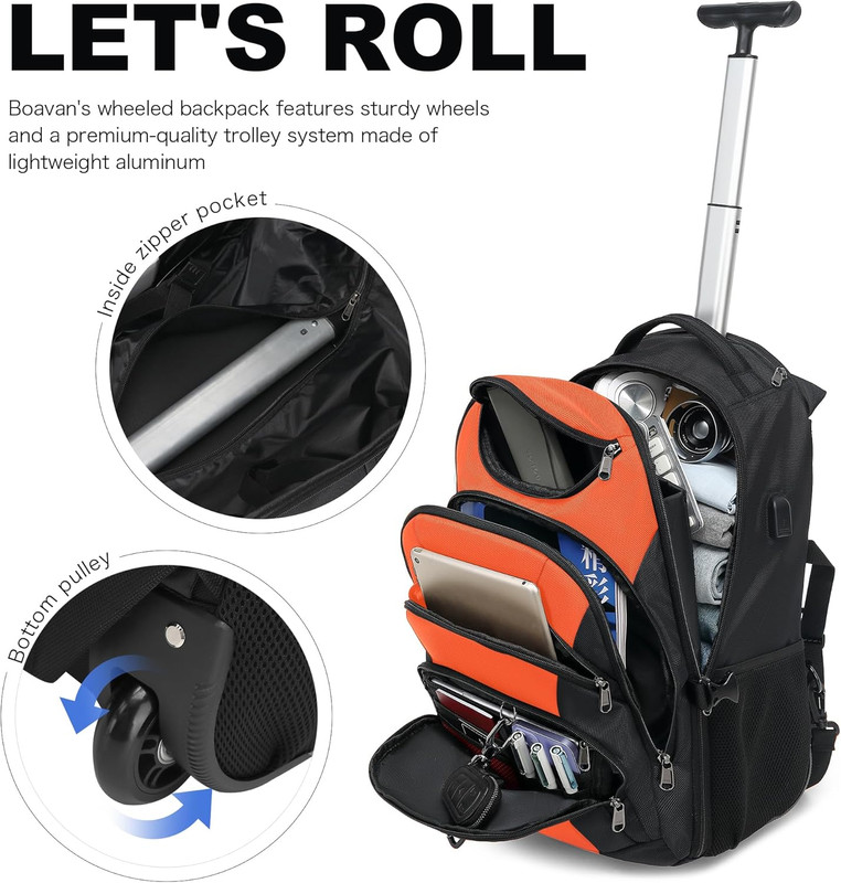 17" Water Resistant Rolling Backpack Trolley Suitcase for Travel & College gallery