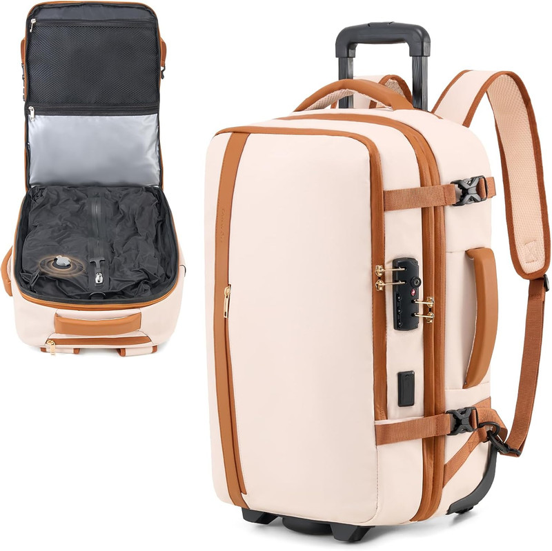 Rolling Vacuum Backpack Travel with One-Button Compression, Expandable Carry-On gallery