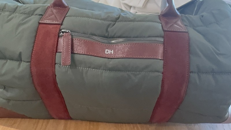 Mark & Graham Highline Weekender Bag Duffle Olive Brown Leather Nylon Mono “DH”