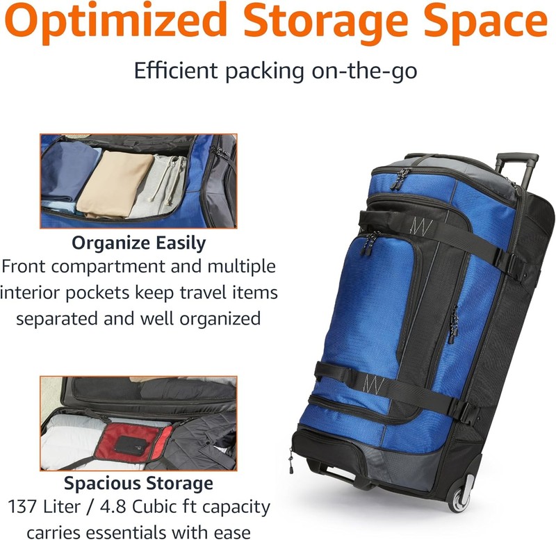 Amazon Basics 35-Inch Large Rolling Duffle Bag with Wheels and Handle, Travel Du gallery