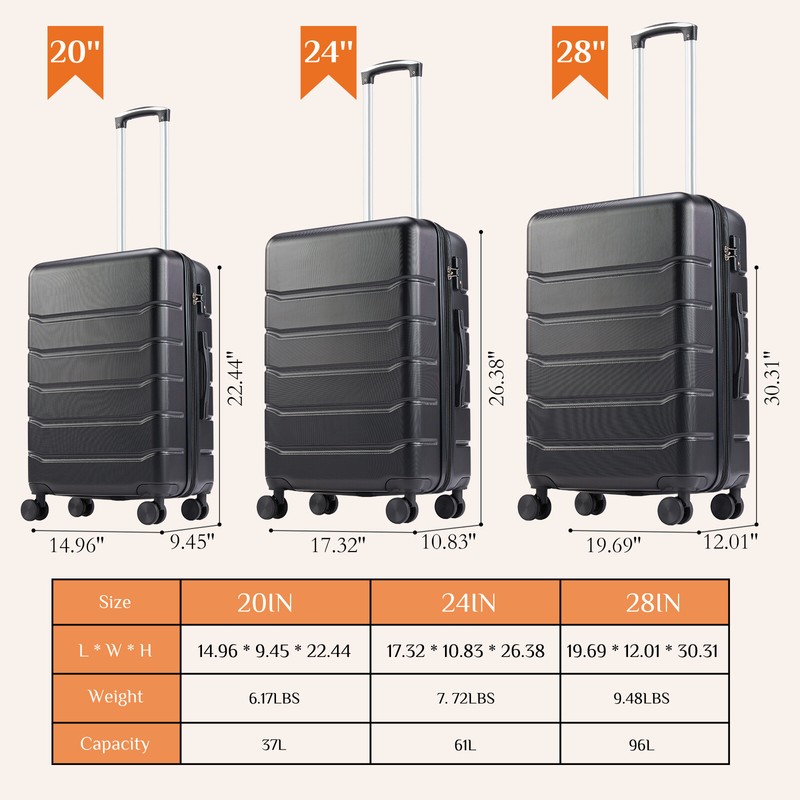 Hardside Luggage Set (20/24/28-Inch)TSA Lock Suitcase with Double Spinner Wheels gallery
