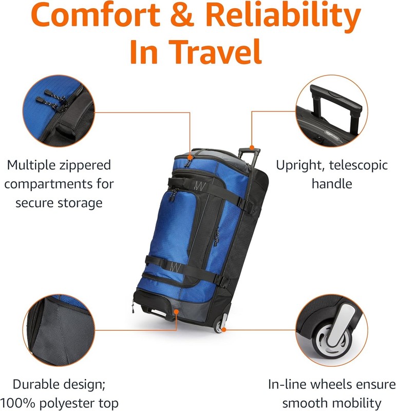 Amazon Basics 35-Inch Large Rolling Duffle Bag with Wheels and Handle, Travel Du gallery