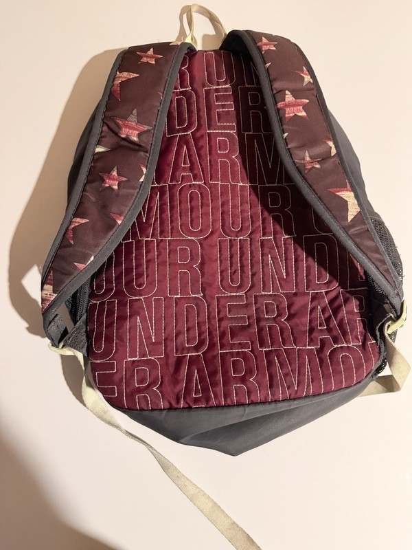 Under Armour Star Pattern Backpack 18" Dark Red Gray Beige Adjustable Straps gallery