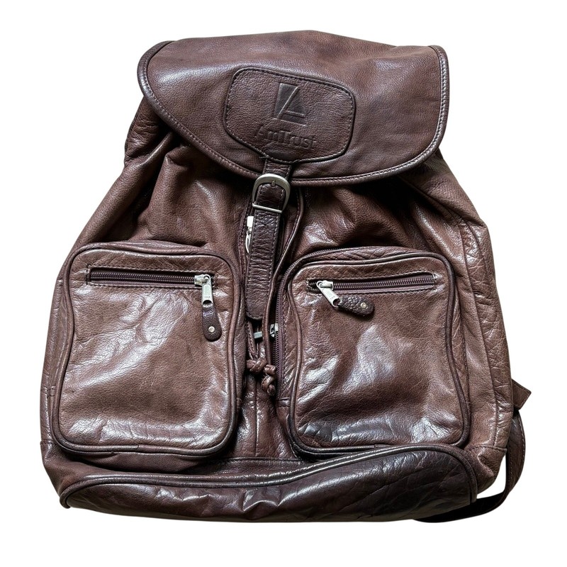 Vintage Brown Leather Rucksack Backpack 90’s Dark Shoulder Bag School Work