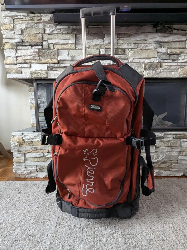 Used St. Pierre Red Heavy Duty Wheeled Large 30 Inch Travel Suitcase