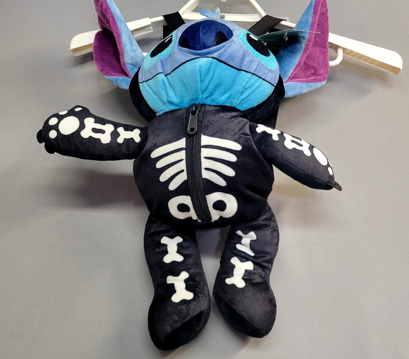 Disney Lilo & Stitch Plush Skeleton Backpack Halloween Zip Adjustable Straps gallery