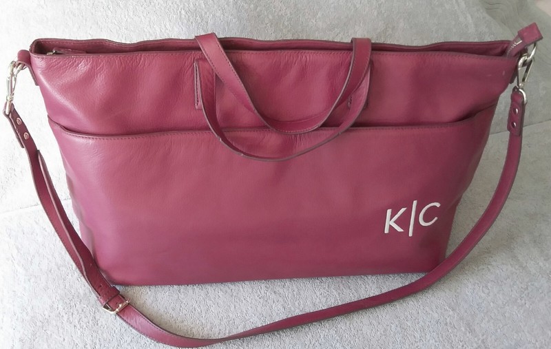 Mark And Graham Leather Bag Weekend Overnight Luggage Cranberry Red Monogram