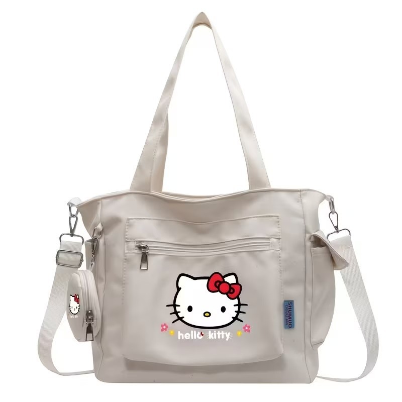 Sanrio Hello Kitty Shoulder Bag Crossbody Purse Kawaii Beige w/matching Charm