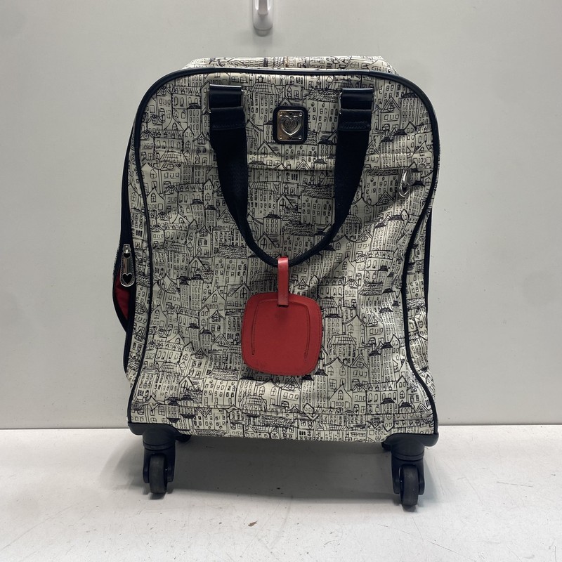 Brighton Black White Village Print Rolling Spinner Suitcase Carry On Luggage