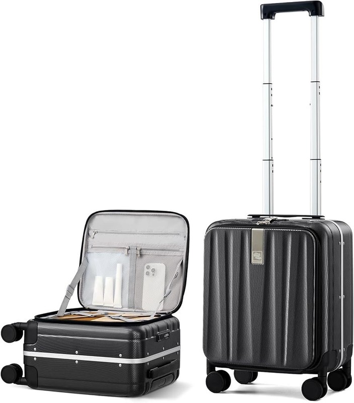 Hanke 16″ Jet Black Polycarbonate Carry-On Spinner Suitcase TSA Lock Lightweight