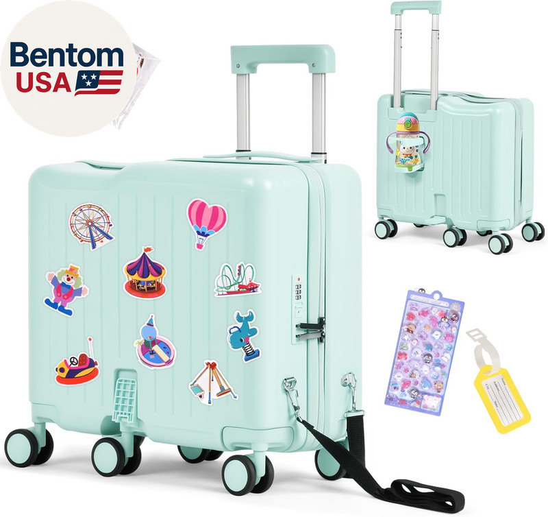 Kids Ride-On Luggage, 20" Hardshell Carry-On Suitcase with 6 Spinner Wheels, Fol