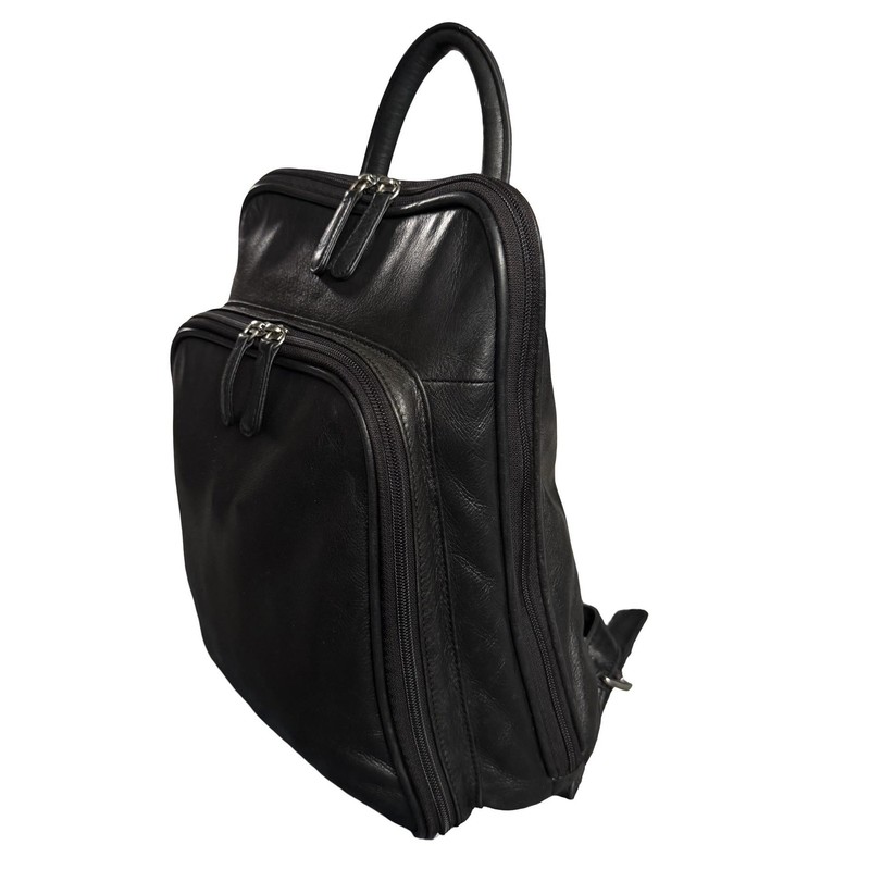Osgoode Marley Black Leather Backpack Adjustable Straps Organizer Travel Bag gallery